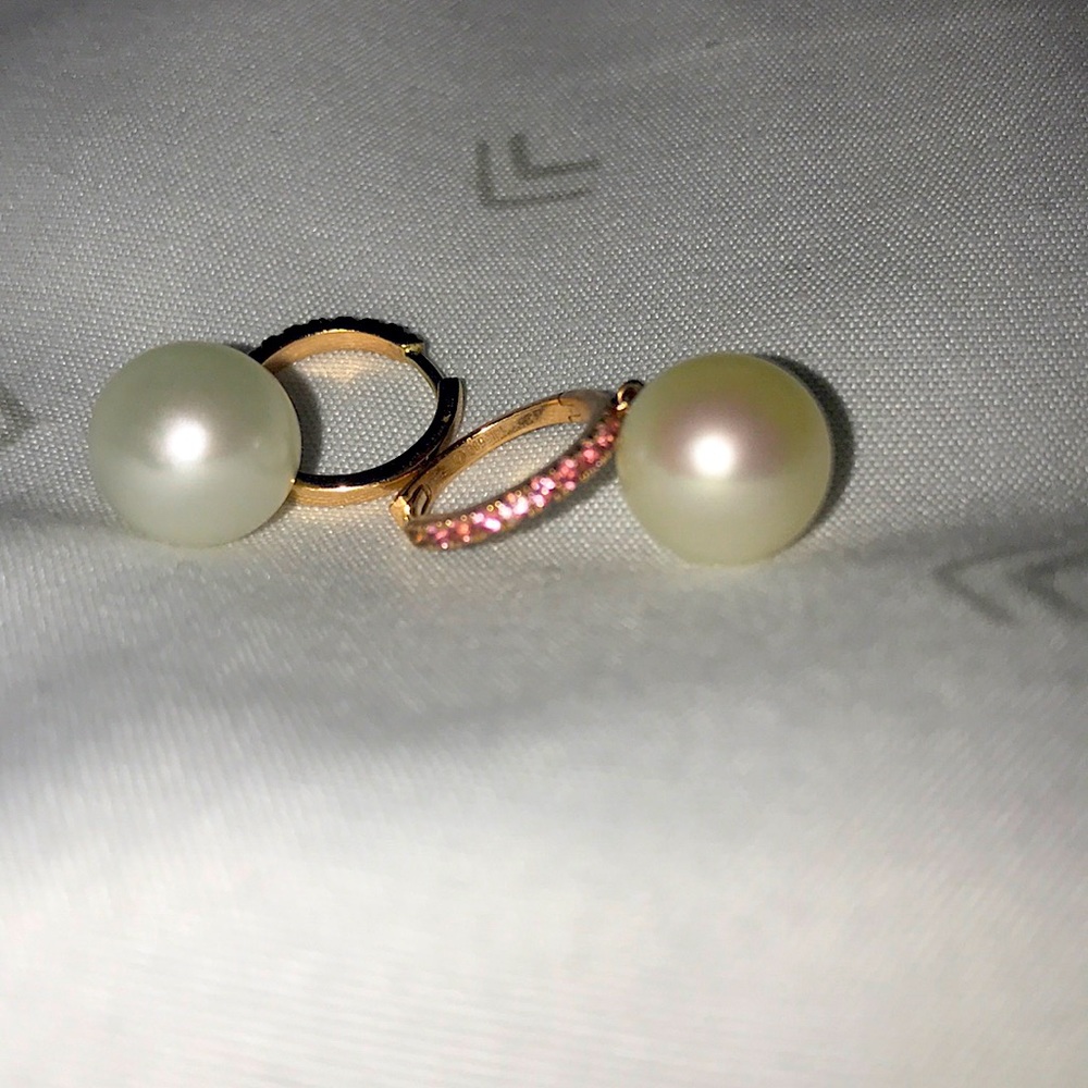 Pink sapphire and south sea pearl earrings